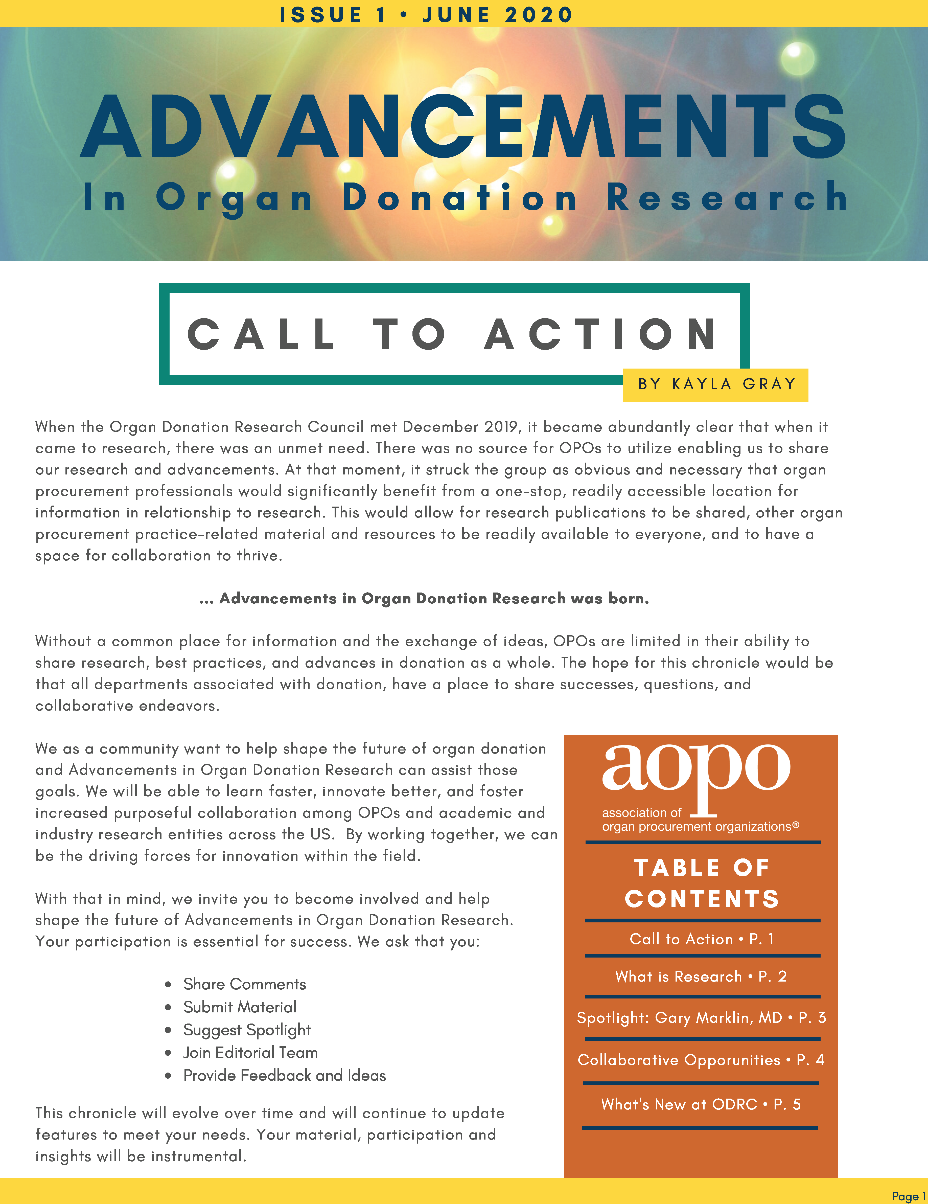 Advancements in Organ Donation Reasearch Jun 2020 Page 1