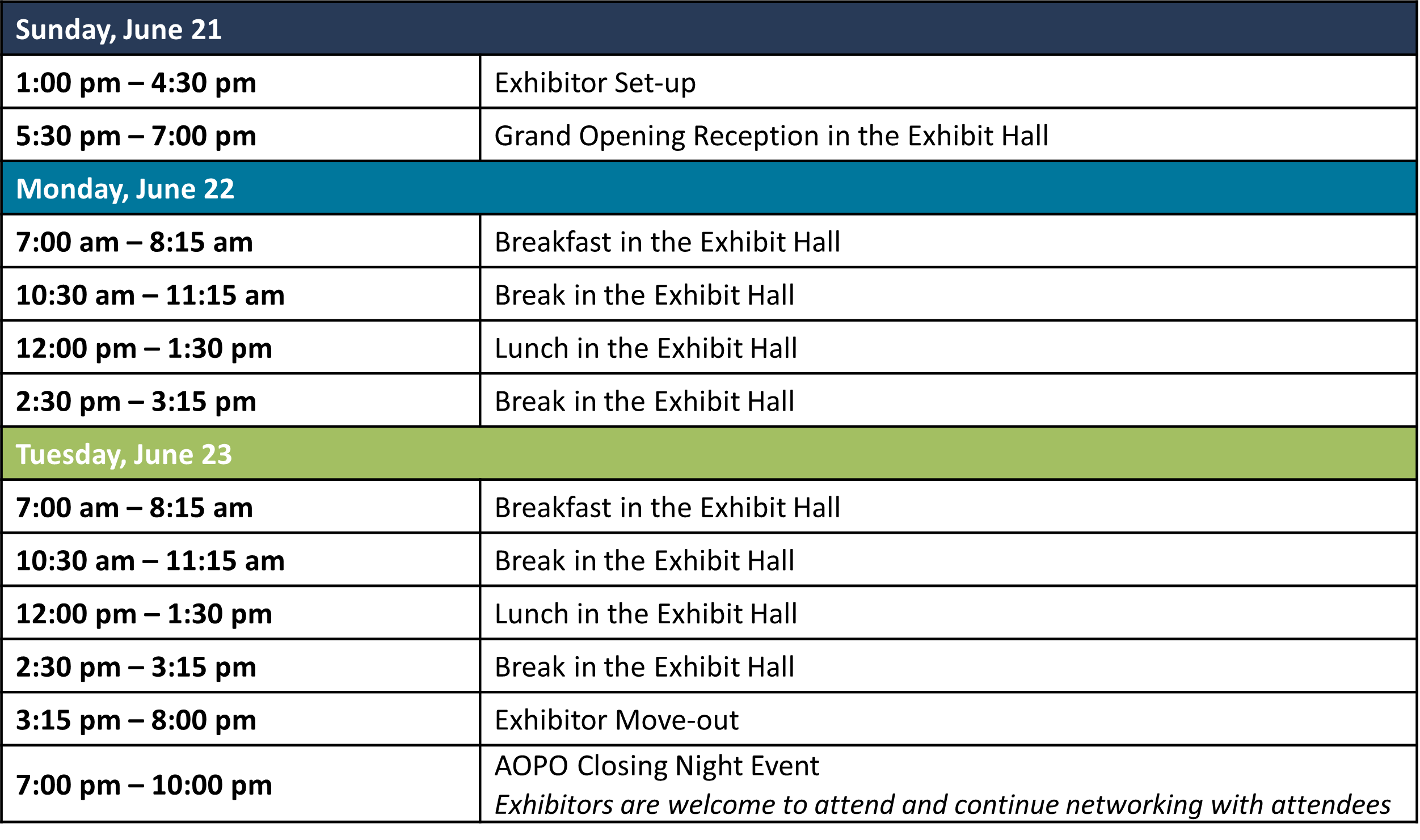 2025 AM Exhibit Hall Hours 2025 AM Exhibit Hall Hours