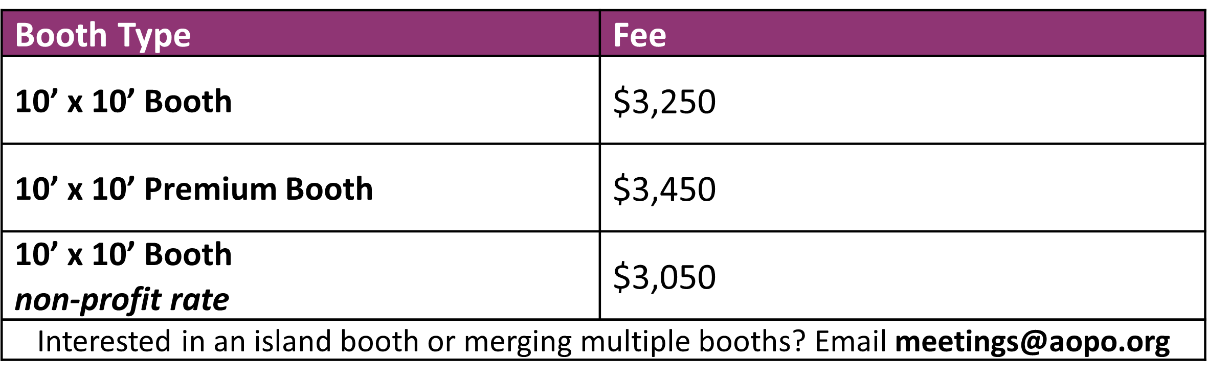 2026 AOPO AM Booth Rates 2026 AOPO AM Booth Rates