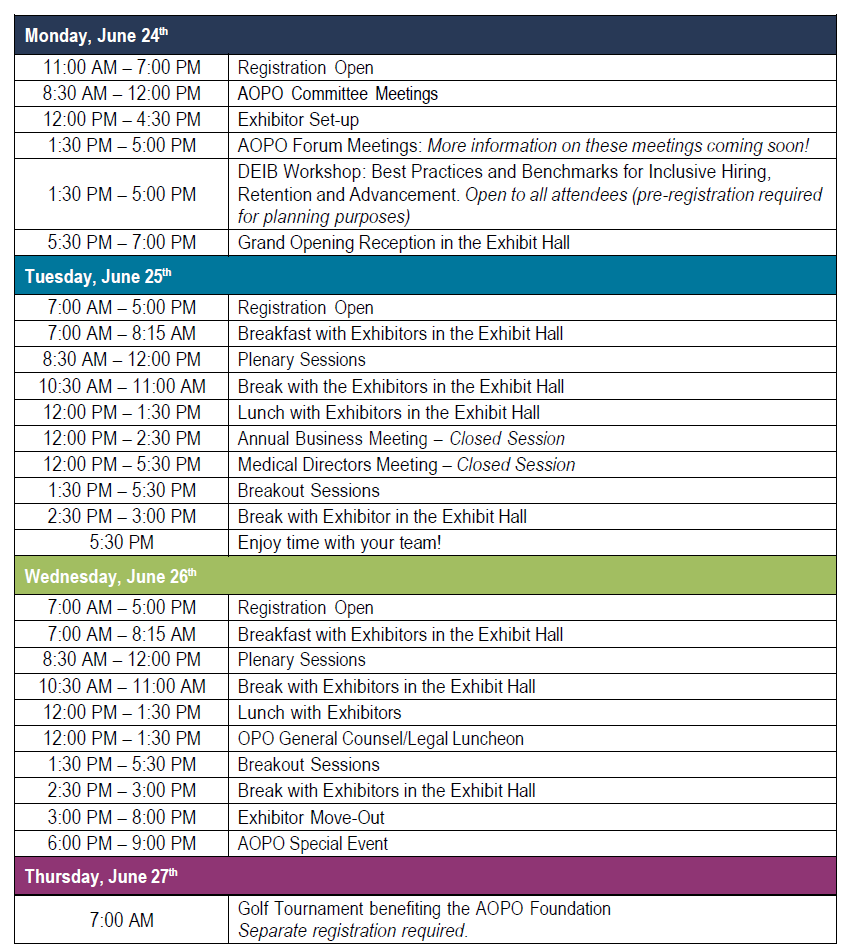 Schedule at a Glance AOPO