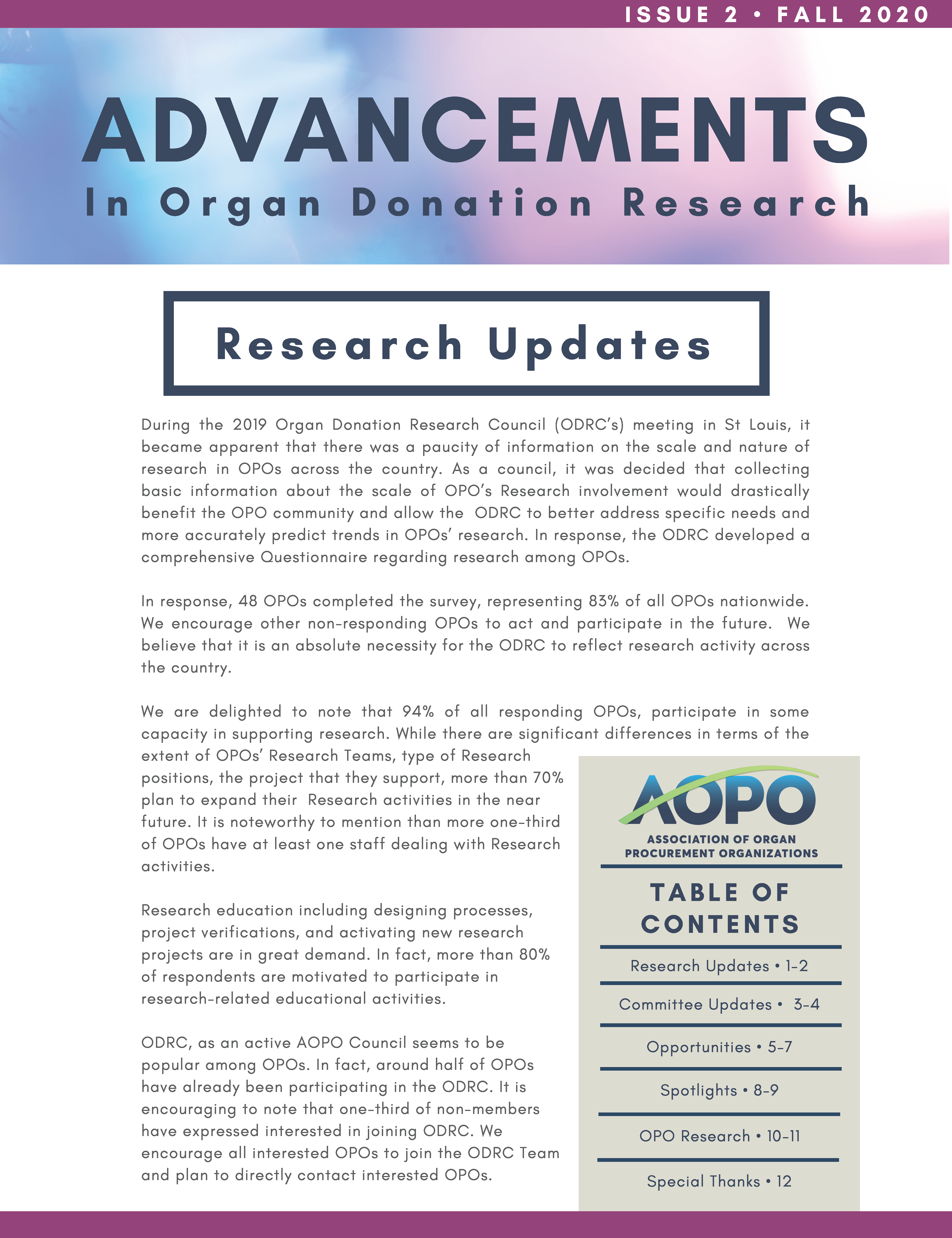 Advancements in Organ Donation Research (Fall 2020) Page 01