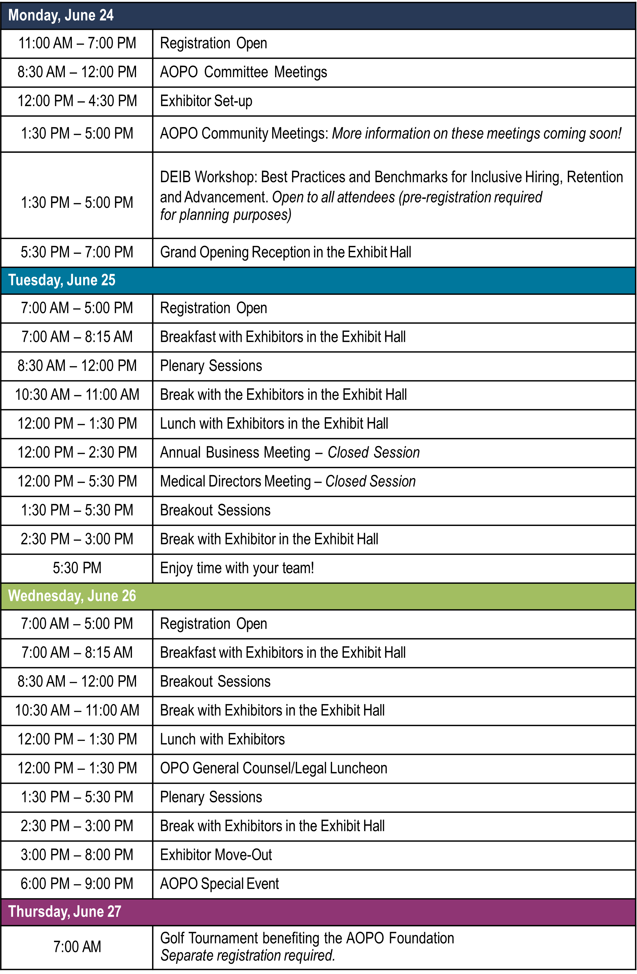 Schedule at a Glance AOPO