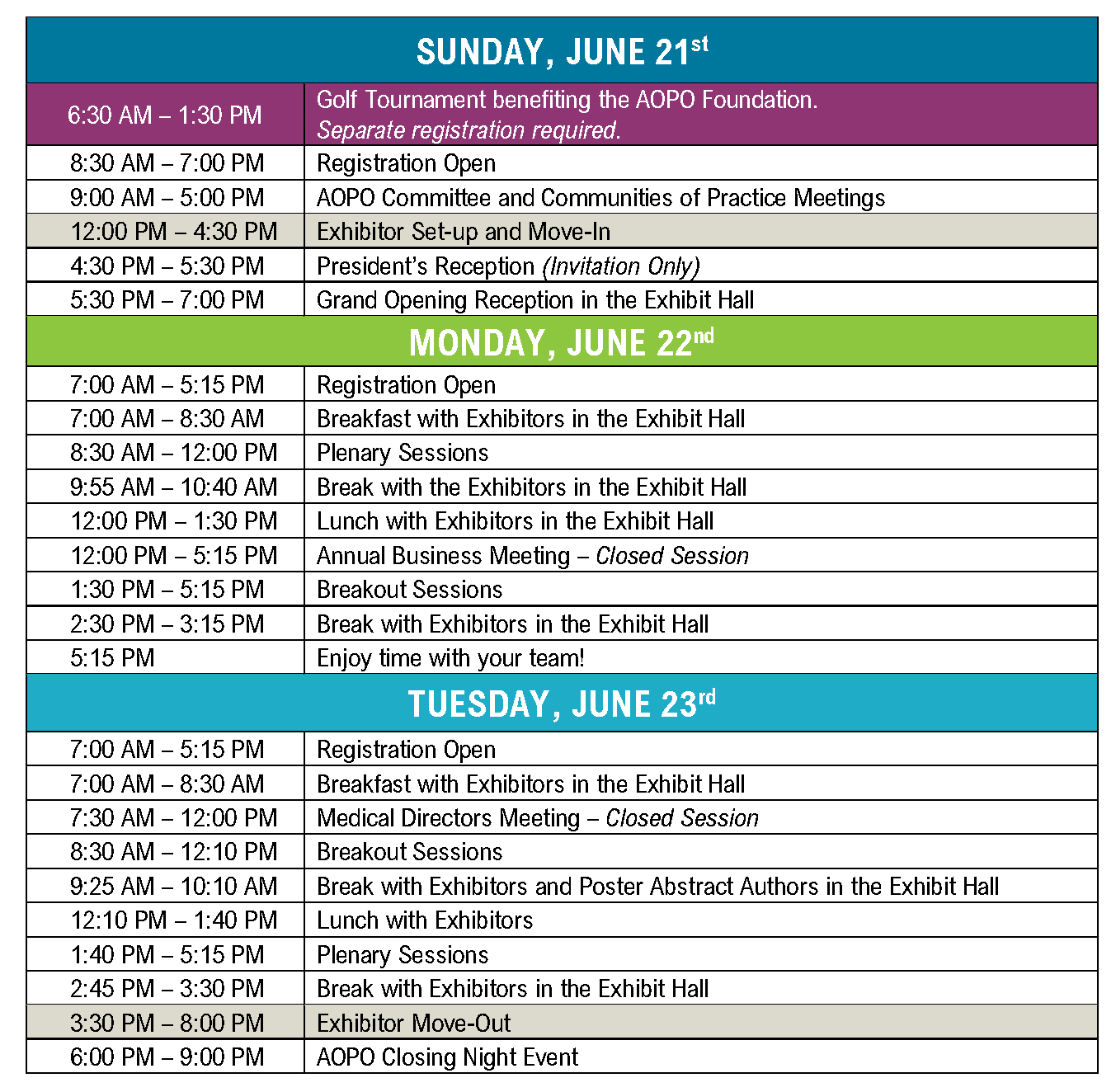 Schedule At A Glance AOPO 2026 Annual Meeting 05.13.26