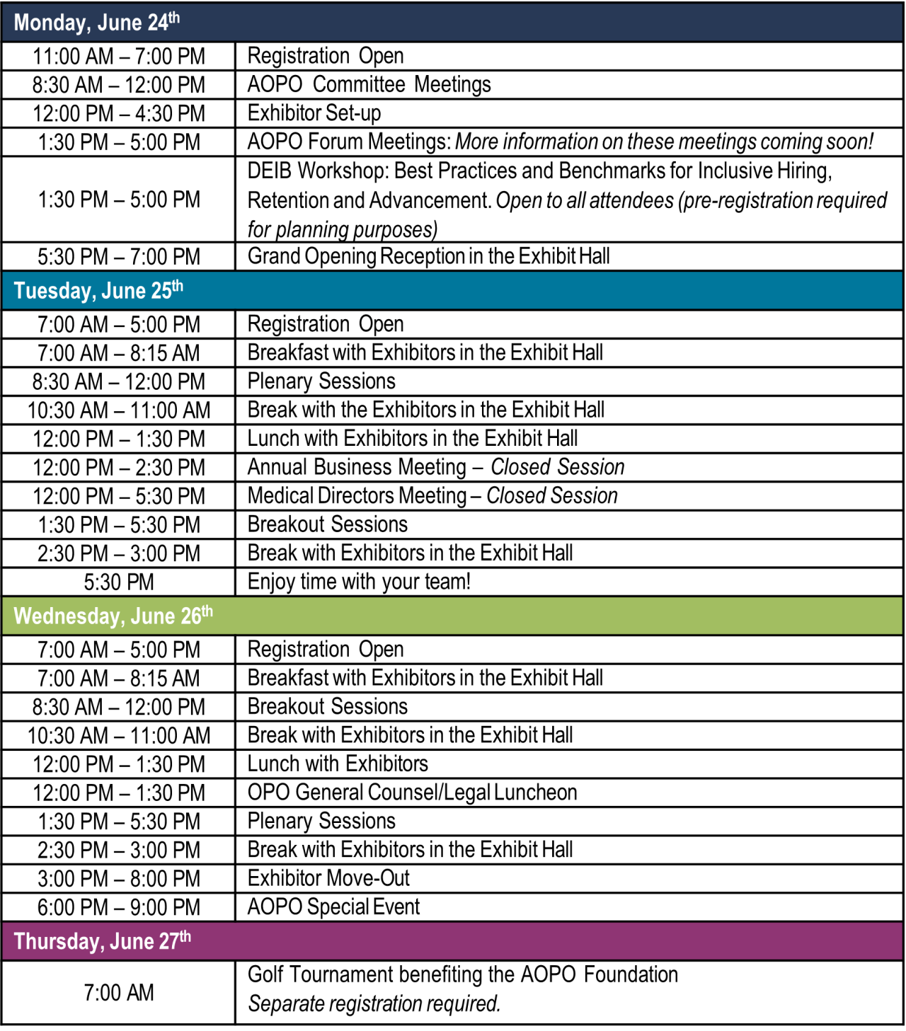 Schedule at a Glance AOPO